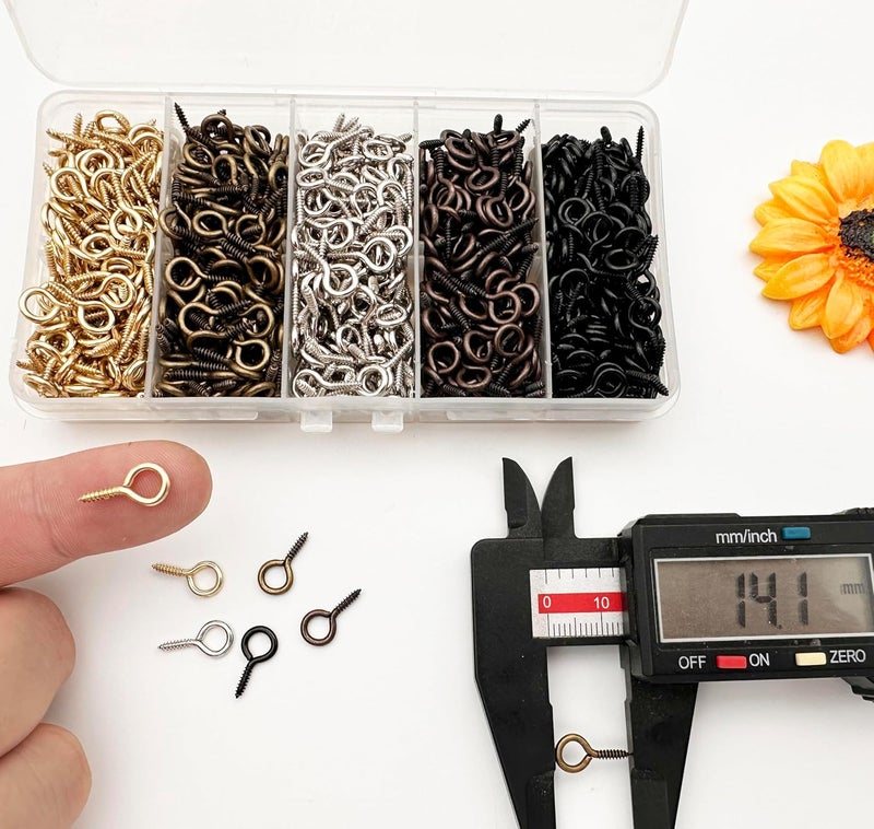 IDEALSV Small Screw Eyes Pin Hooks, 750 Pcs 0.55 Inch Screw in Hook for Jewelry, Cork Bottles,Resin, Bead, 7mm*14mm Small Eye Rings Eyelet Hook for Craft 5 Colors - Image 5